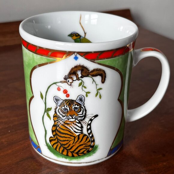 Lynn Chase 1991 “Tiger Raj" Mug Decorated With 24K Gold Vintage Coffee Cup 10 oz - Picture 1 of 15